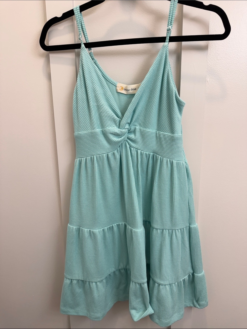 Ocean Drive Light Mint Tiered Knot-Front Sundress